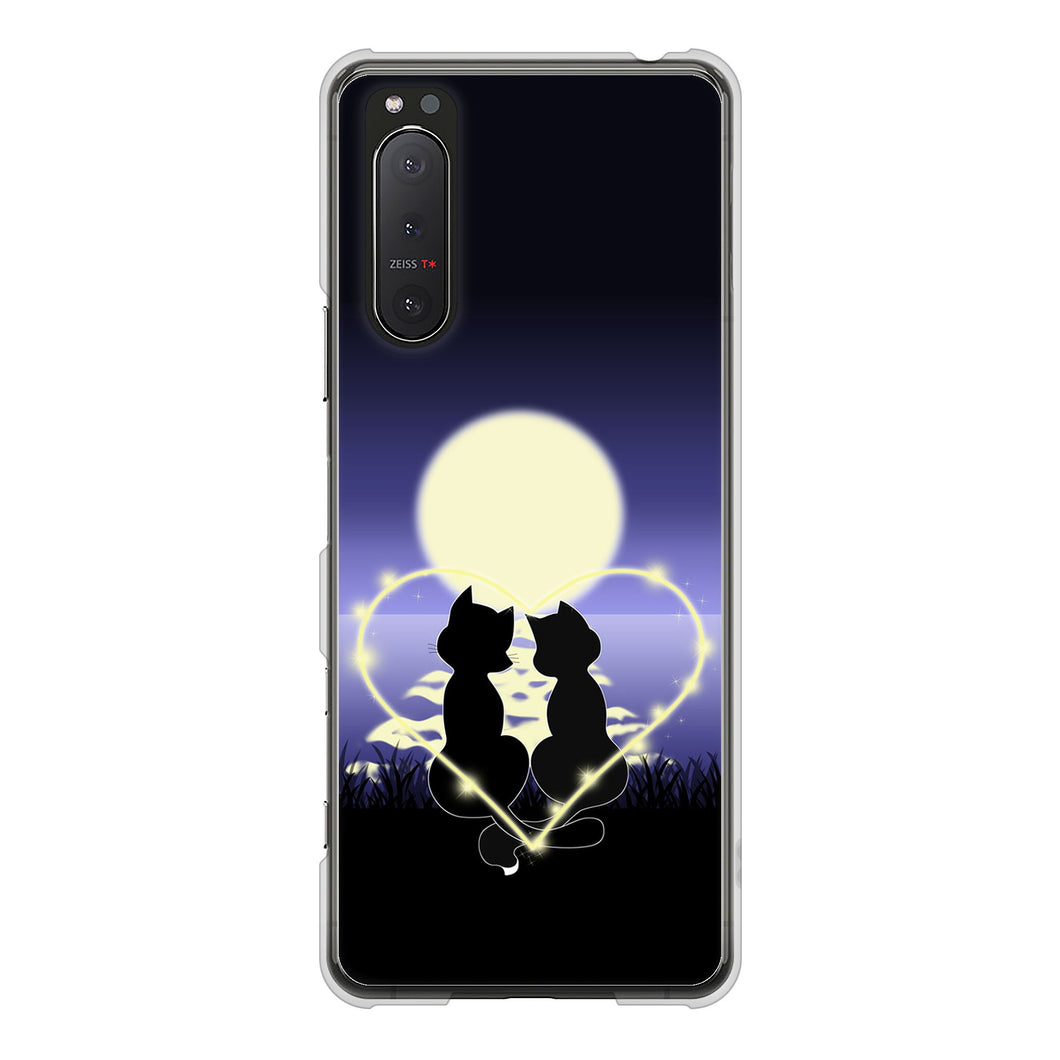 Xperia 5II SO-52A docomo 高画質仕上げ 背面印刷 ハードケース 夜とネコ