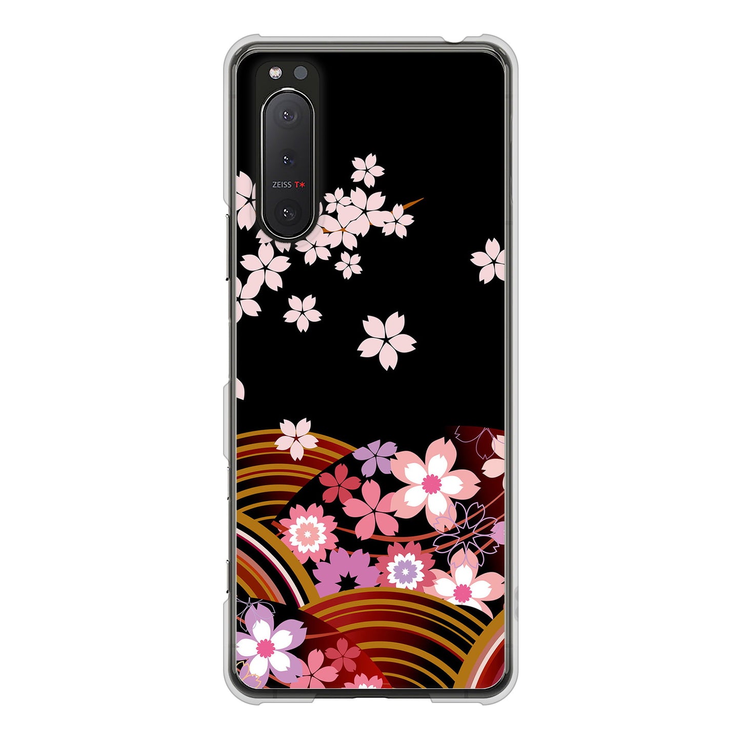 Xperia 5II SO-52A docomo 高画質仕上げ 背面印刷 ハードケース 【1237 和柄&筆文字・夜桜の宴】