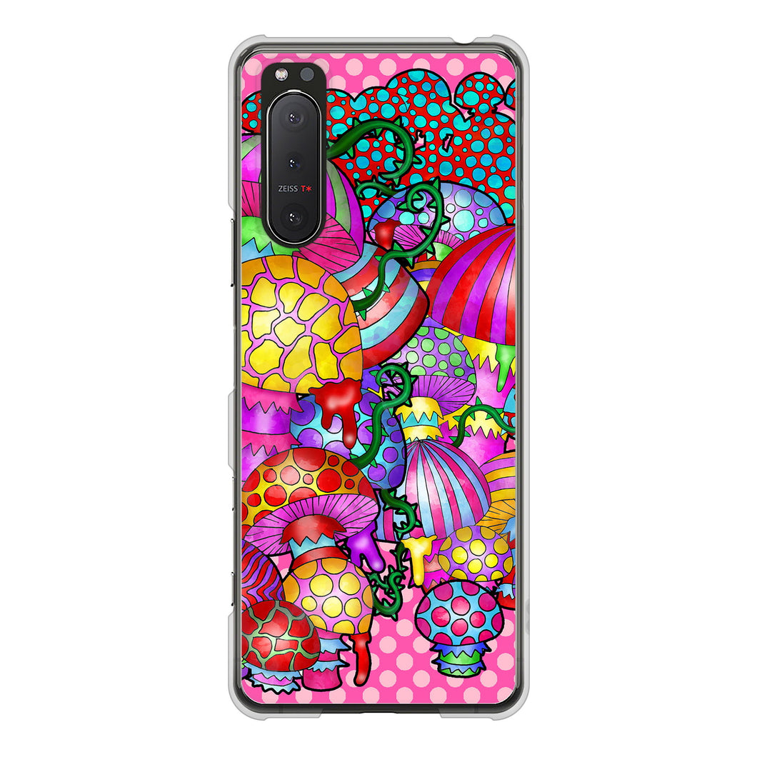 Xperia 5II SO-52A docomo 高画質仕上げ 背面印刷 ハードケース むかいあぐる きのこ