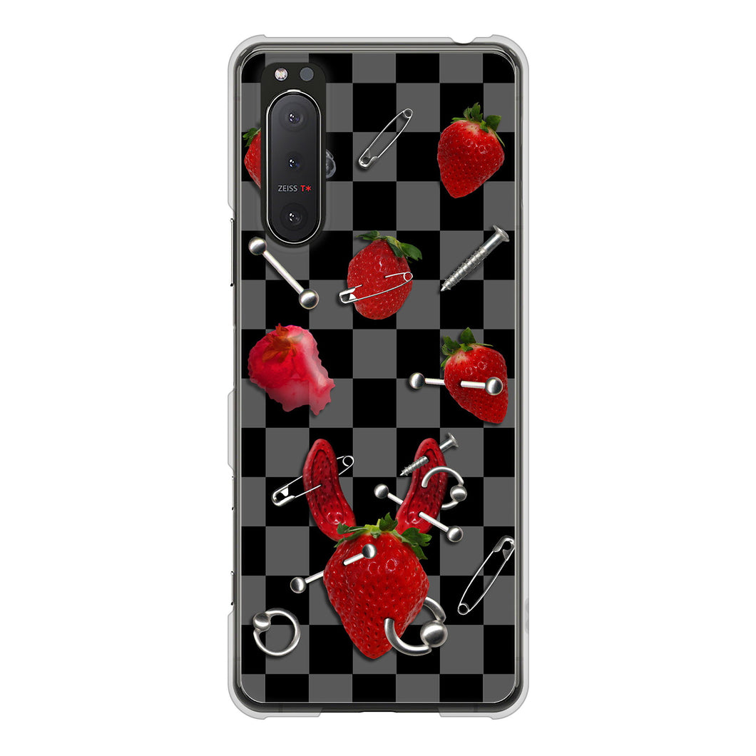 Xperia 5II SO-52A docomo 高画質仕上げ 背面印刷 ハードケース むかいあぐる 苺パンク