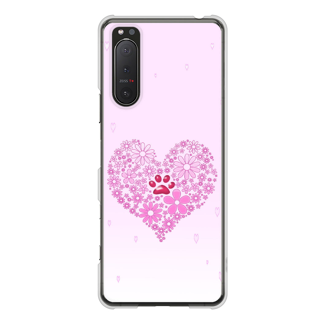 Xperia 5II SO-52A docomo 高画質仕上げ 背面印刷 ハードケース ハートと肉球