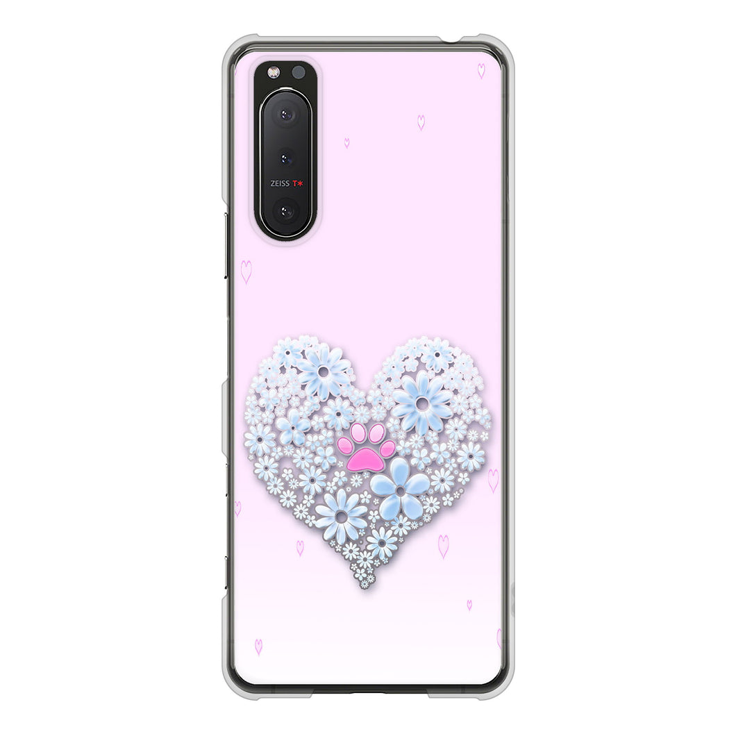 Xperia 5II SO-52A docomo 高画質仕上げ 背面印刷 ハードケース ハートと肉球
