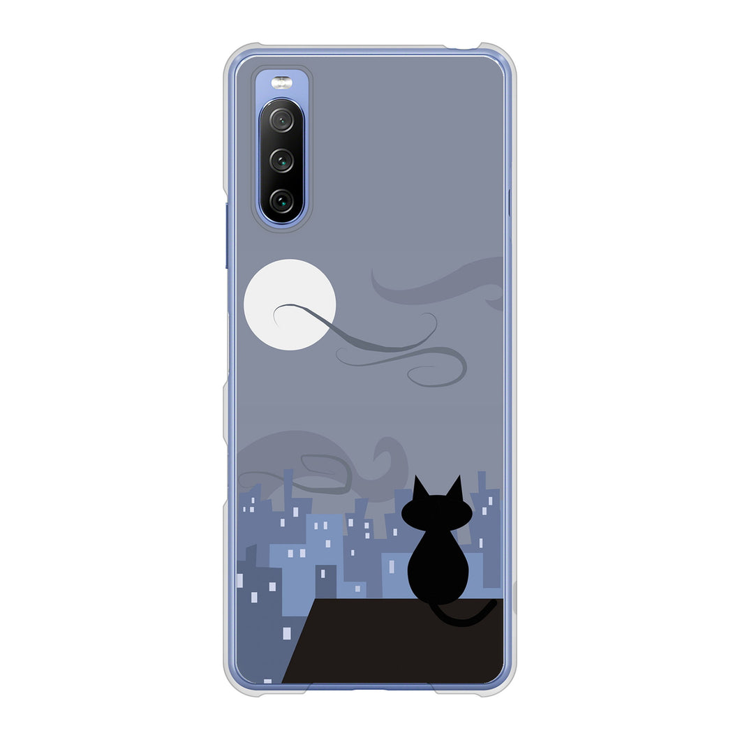 Xperia 10 III SO-52B docomo 高画質仕上げ 背面印刷 ハードケース 夜とネコ