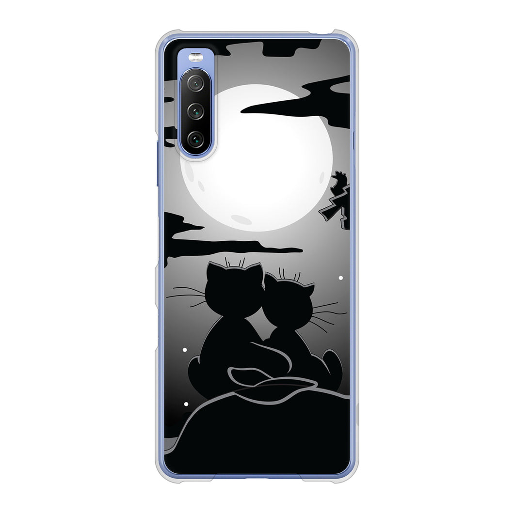 Xperia 10 III SO-52B docomo 高画質仕上げ 背面印刷 ハードケース 夜とネコ