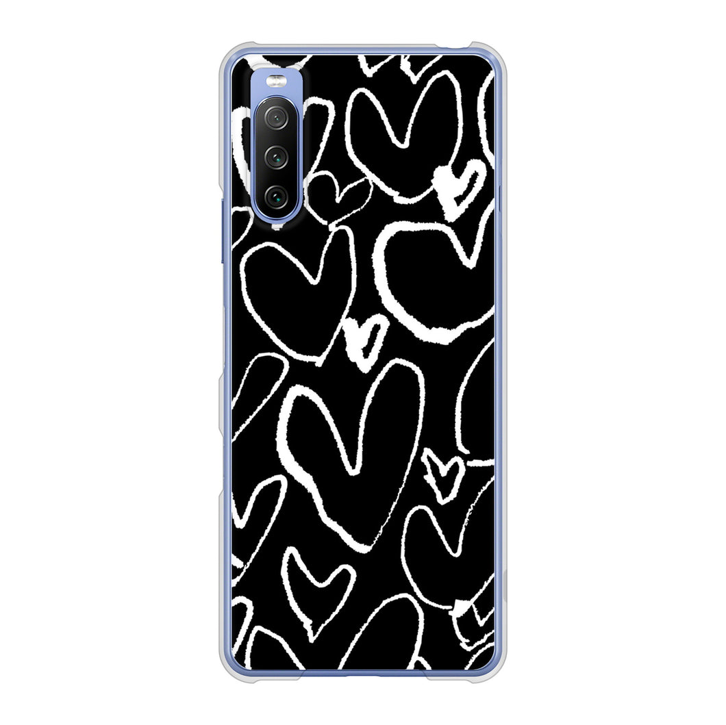 Xperia 10 III SO-52B docomo 高画質仕上げ 背面印刷 ハードケース 【1124 ハート BK&WH】