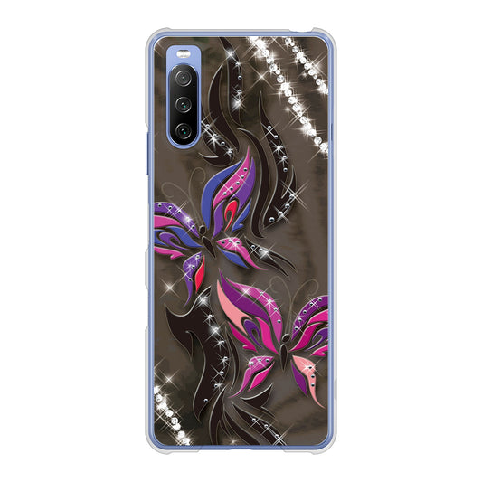 Xperia 10 III SO-52B docomo 高画質仕上げ 背面印刷 ハードケース 【1164 キラめくストーンと蝶】