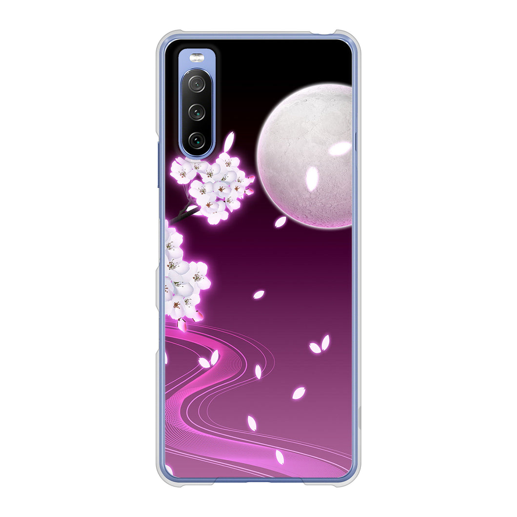 Xperia 10 III SO-52B docomo 高画質仕上げ 背面印刷 ハードケース 【1223 紫に染まる月と桜】