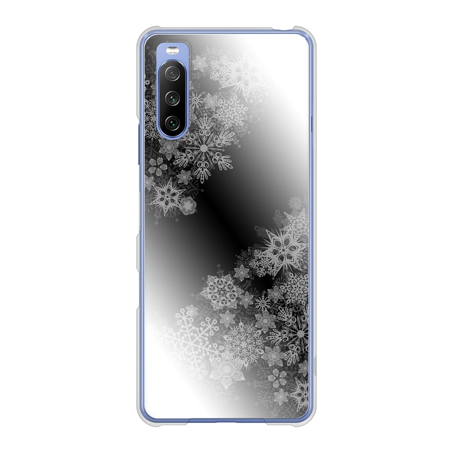 Xperia 10 III SO-52B docomo 高画質仕上げ 背面印刷 ハードケース 【YJ340 モノトーン 雪の結晶 】