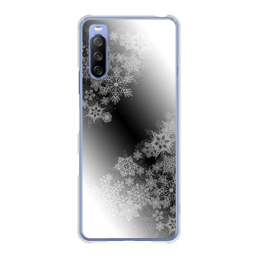 Xperia 10 III SO-52B docomo 高画質仕上げ 背面印刷 ハードケース 【YJ340 モノトーン 雪の結晶 】