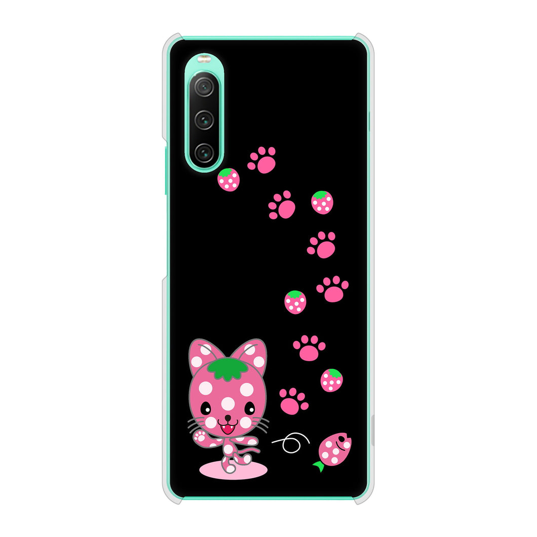 Xperia 10 IV SO-52C docomo 高画質仕上げ 背面印刷 ハードケース むかいあぐる イチゴ猫のにゃんベリー