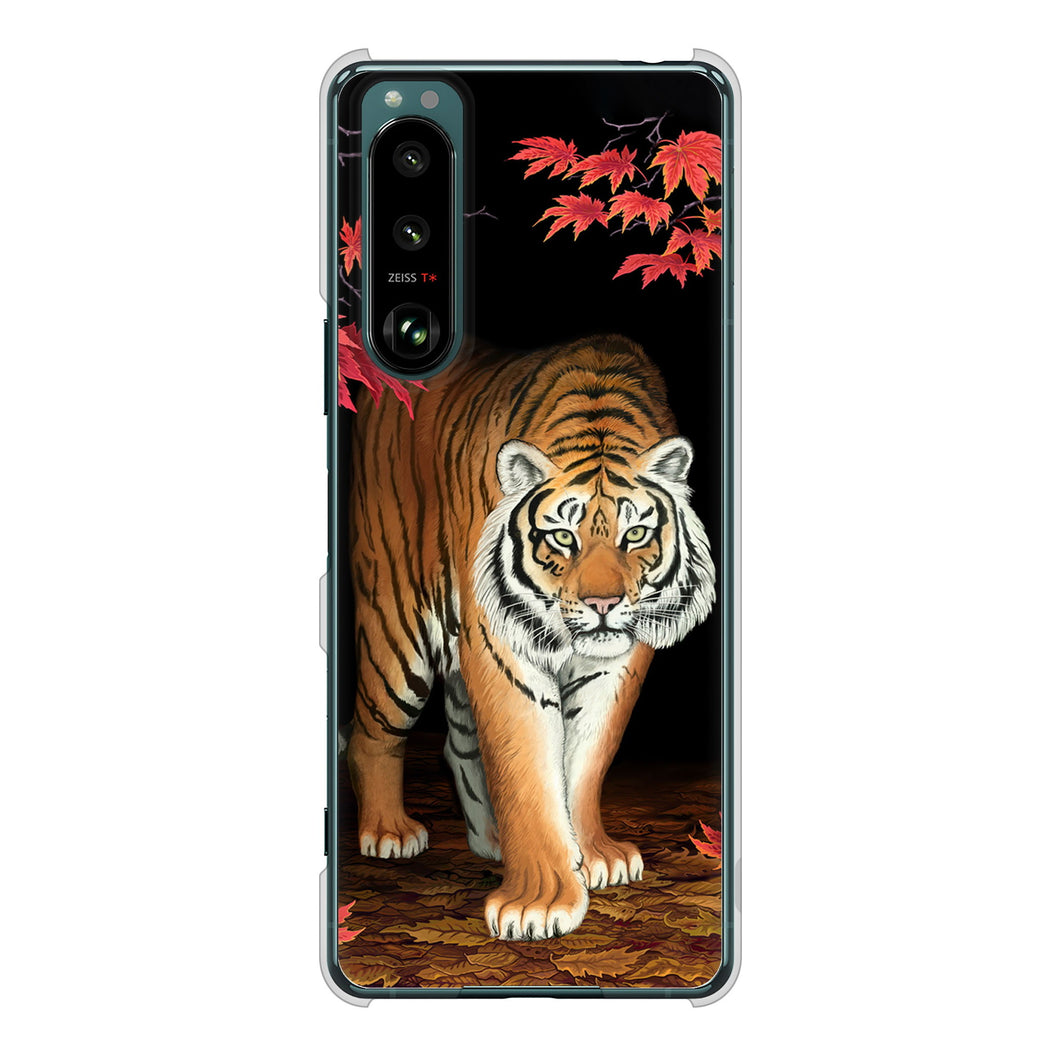Xperia 5 III SO-53B docomo 高画質仕上げ 背面印刷 ハードケース 【177 もみじと虎】