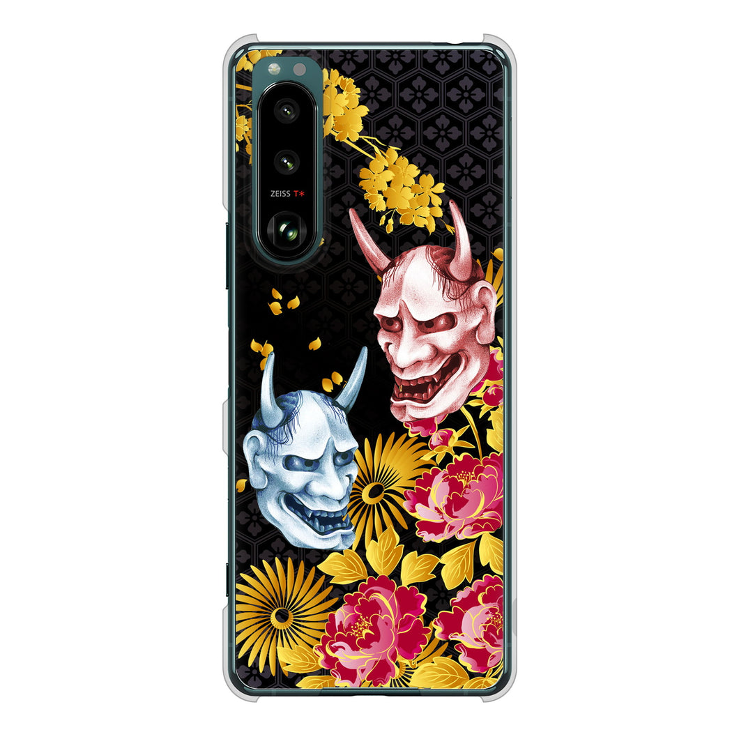 Xperia 5 III SO-53B docomo 高画質仕上げ 背面印刷 ハードケース 【1024 般若と牡丹2】