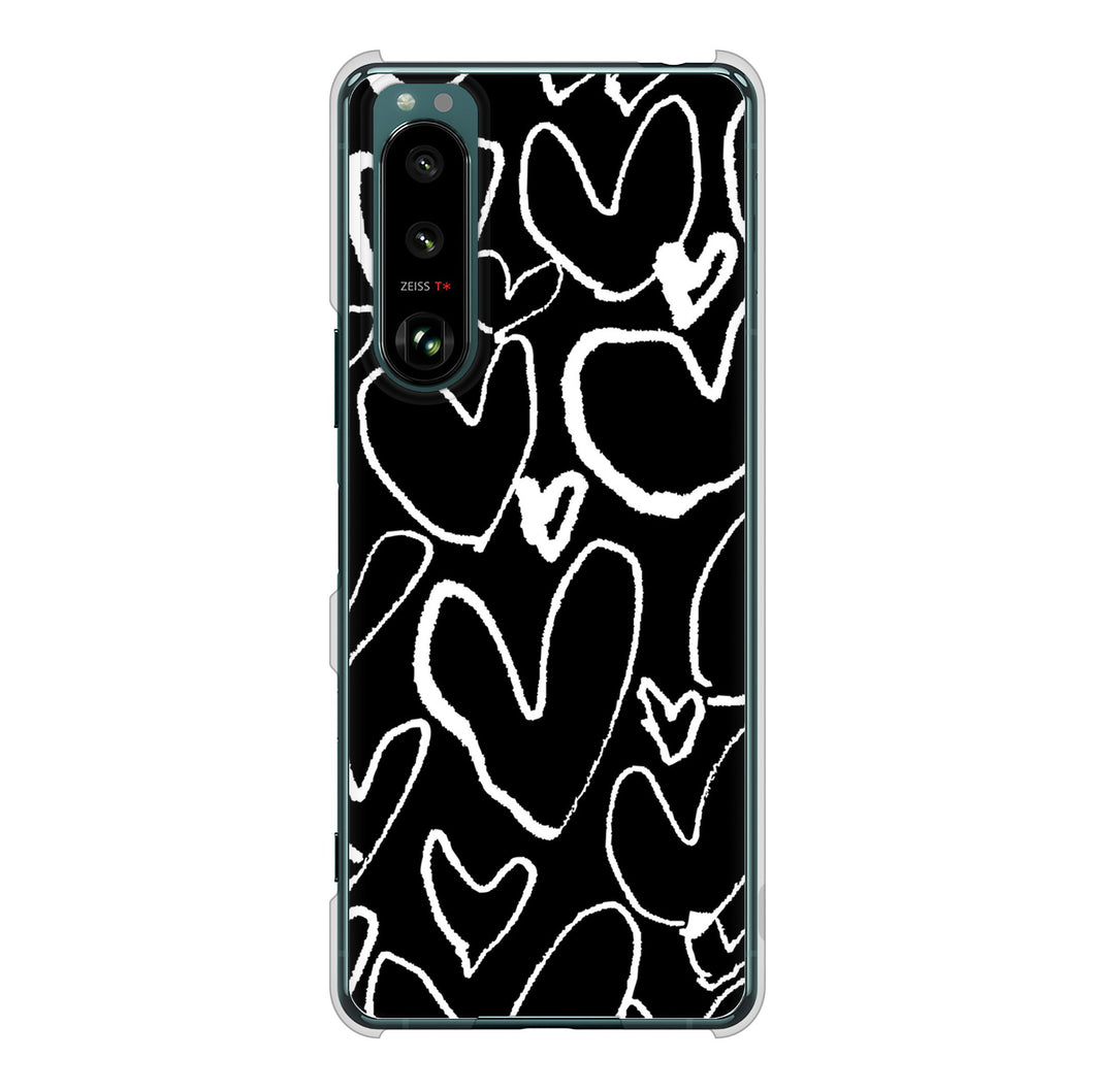Xperia 5 III SO-53B docomo 高画質仕上げ 背面印刷 ハードケース 【1124 ハート BK&WH】