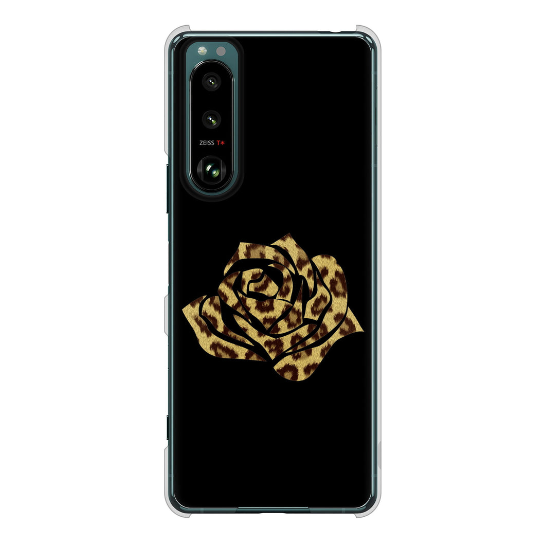 Xperia 5 III SO-53B docomo 高画質仕上げ 背面印刷 ハードケース 【1184 ヒョウのバラ(茶)】