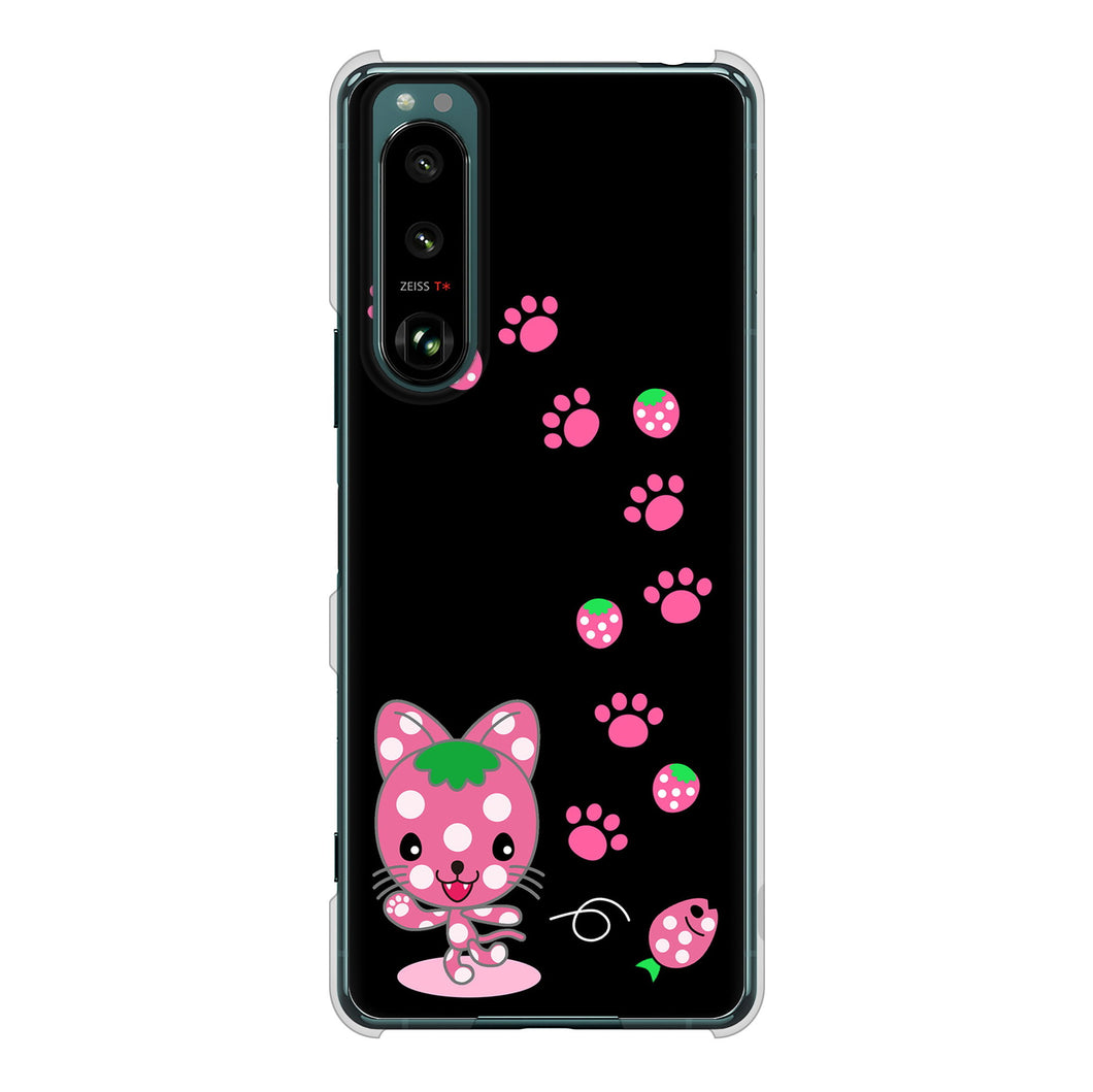 Xperia 5 III SO-53B docomo 高画質仕上げ 背面印刷 ハードケース むかいあぐる イチゴ猫のにゃんベリー