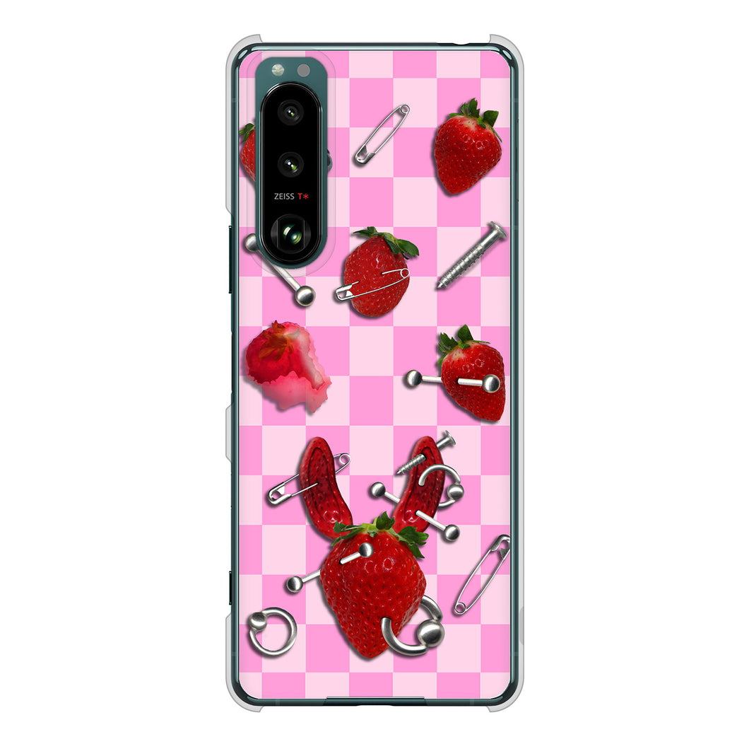 Xperia 5 III SO-53B docomo 高画質仕上げ 背面印刷 ハードケース むかいあぐる 苺パンク