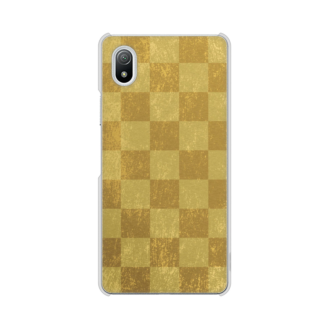Xperia Ace III SO-53C docomo 高画質仕上げ 背面印刷 ハードケース 【619 市松模様—金(骨董風に傷んだイメージ)】