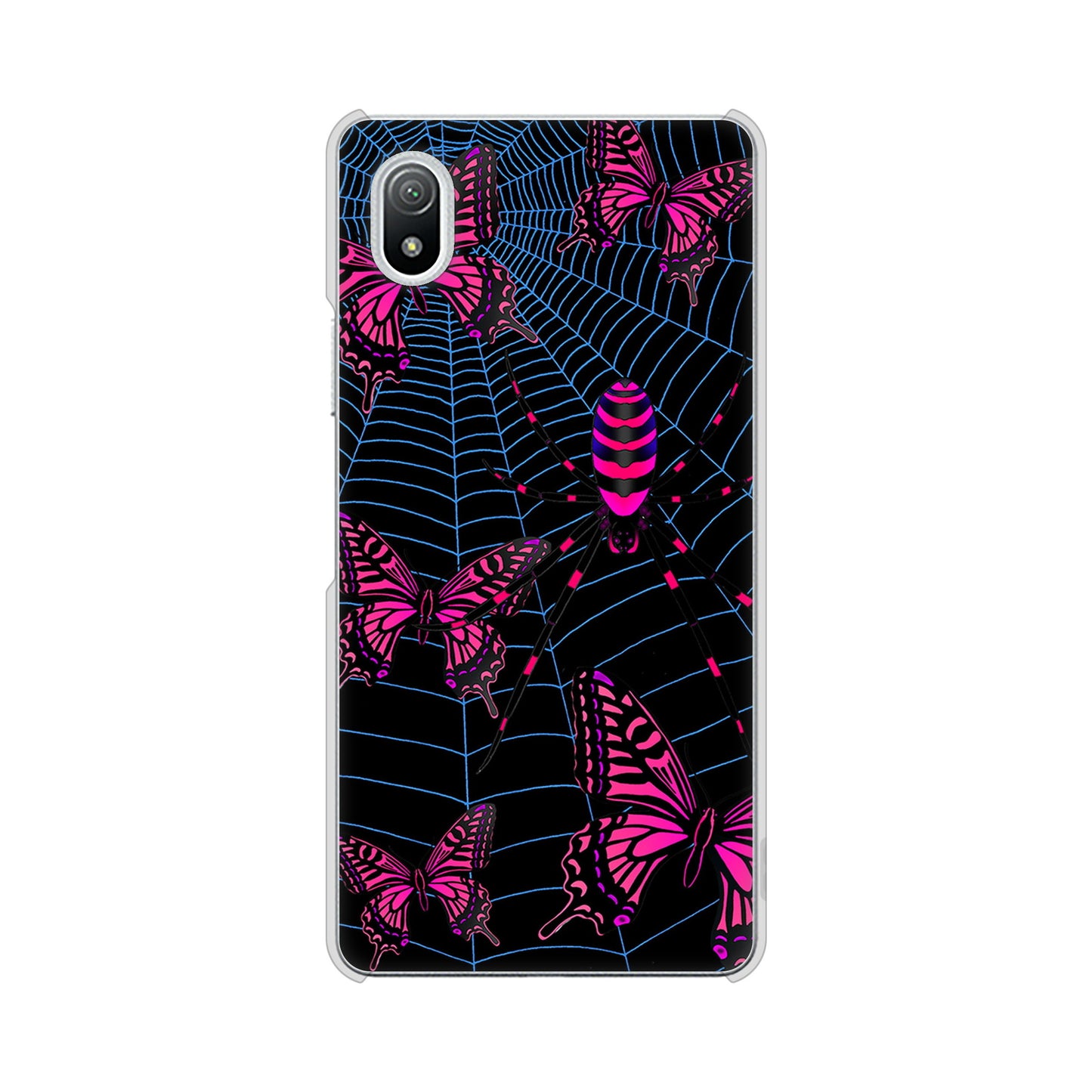 Xperia Ace III SO-53C docomo 高画質仕上げ 背面印刷 ハードケース むかいあぐる 蜘蛛の巣に舞う蝶