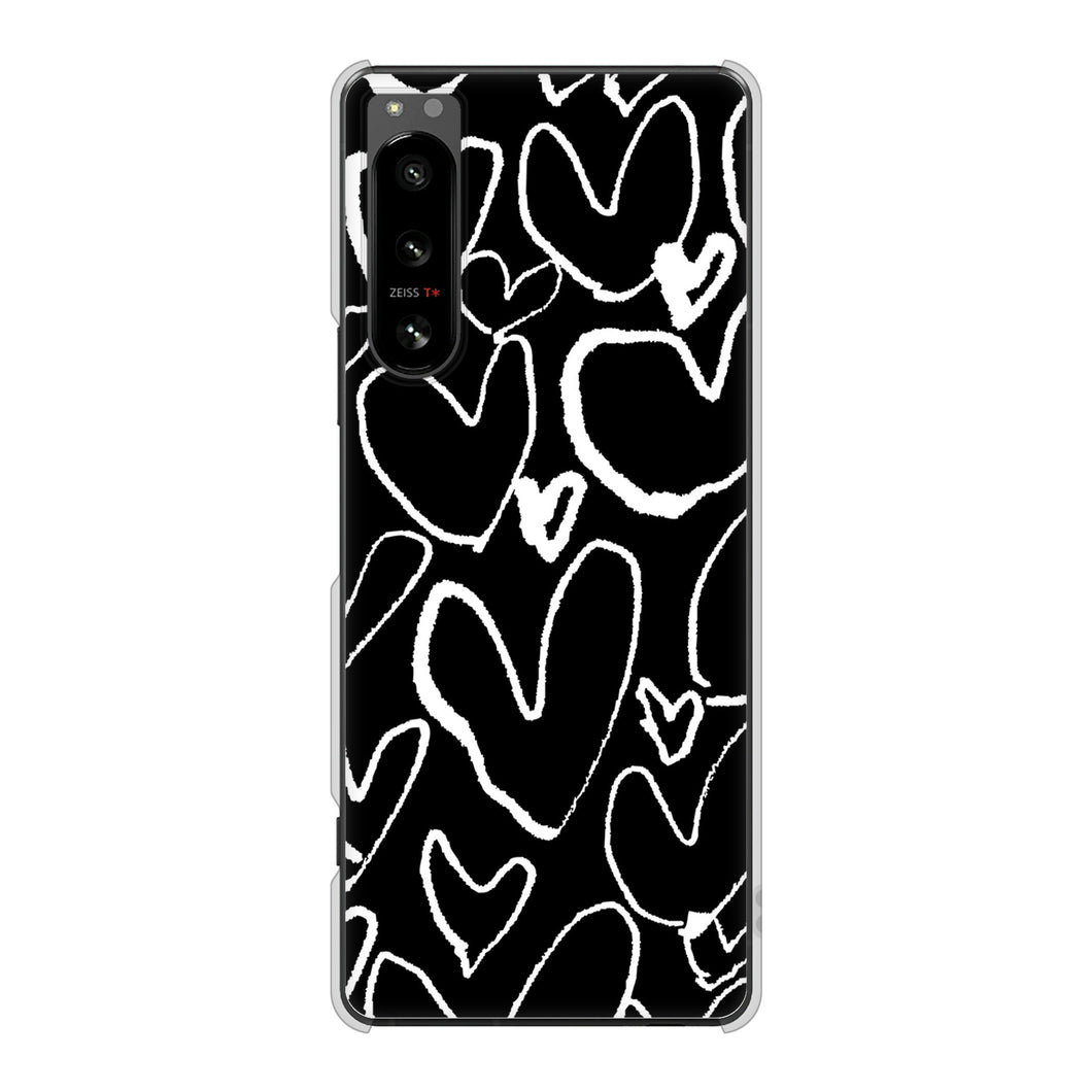 Xperia 5 IV SO-54C docomo 高画質仕上げ 背面印刷 ハードケース 【1124 ハート BK&WH】