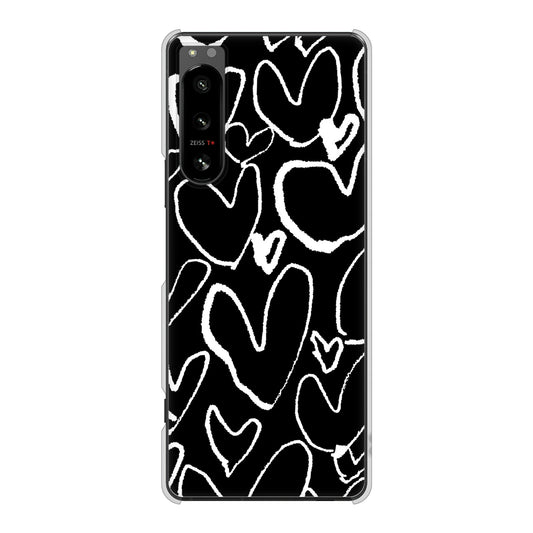 Xperia 5 IV SO-54C docomo 高画質仕上げ 背面印刷 ハードケース 【1124 ハート BK&WH】