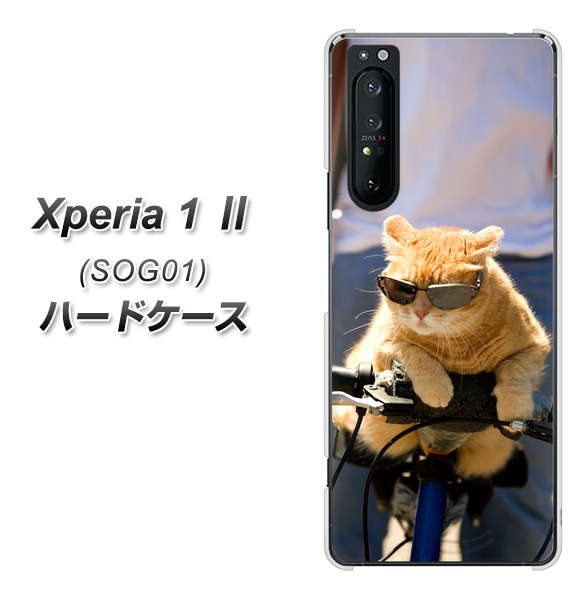 au エクスペリア1 II SOG01 高画質仕上げ 背面印刷 ハードケース【595 にゃんとサイクル】