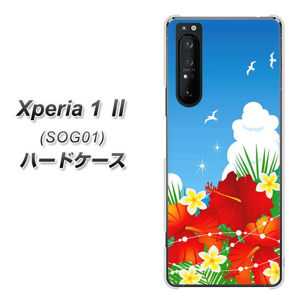 au エクスペリア1 II SOG01 高画質仕上げ 背面印刷 ハードケース【VA821 ハイビスカスと青空】