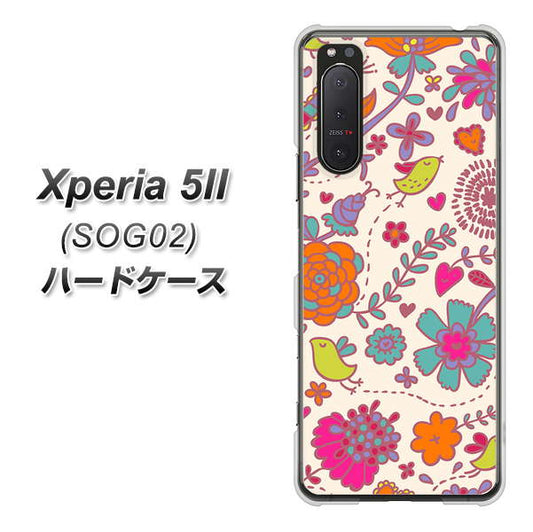 au エクスペリア5II SOG02 高画質仕上げ 背面印刷 ハードケース【323 小鳥と花】