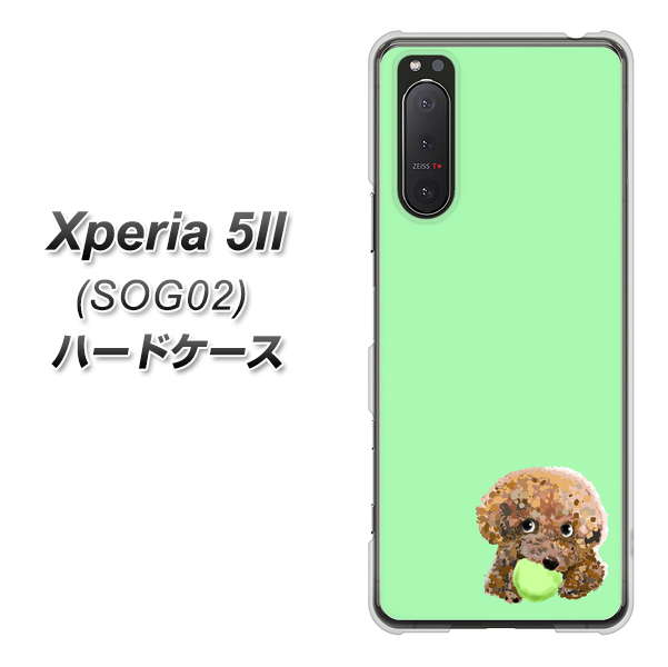 au エクスペリア5II SOG02 高画質仕上げ 背面印刷 ハードケース【YJ055 トイプードル&ボール(グリーン)】