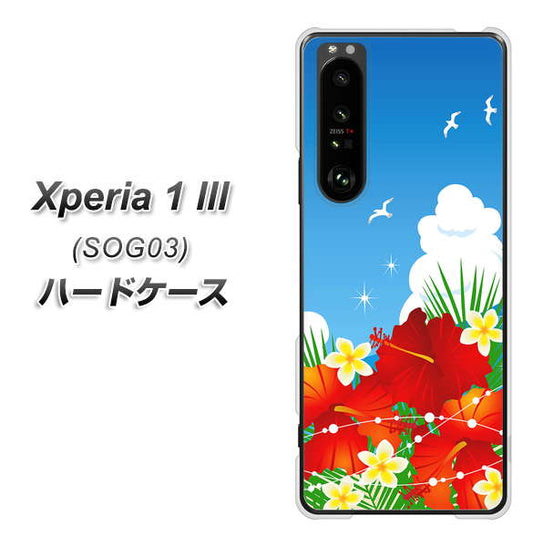 au エクスペリア1 III SOG03 高画質仕上げ 背面印刷 ハードケース【VA821 ハイビスカスと青空】