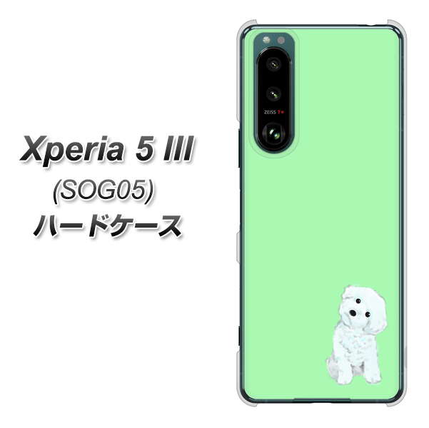 Xperia 5 III SOG05 au 高画質仕上げ 背面印刷 ハードケース【YJ071 トイプードルホワイト(グリーン)】