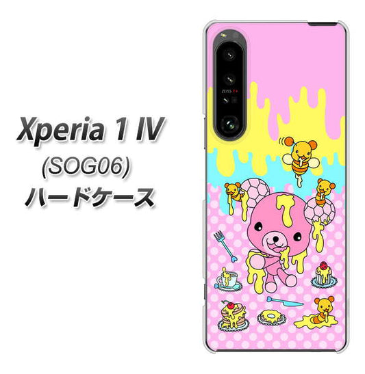 Xperia 1 IV SOG06 au 高画質仕上げ 背面印刷 ハードケース【AG822 ハニベア(水玉ピンク)】