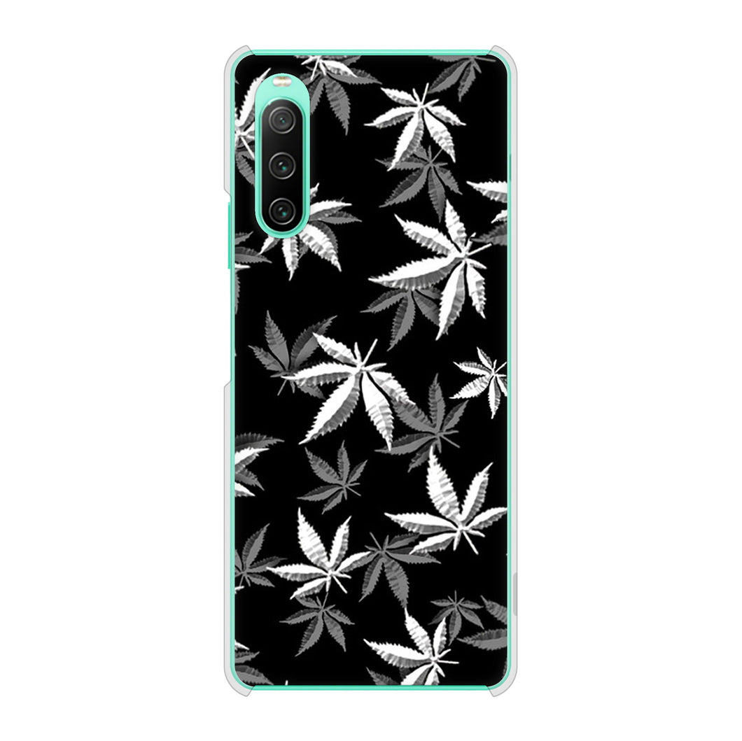 Xperia 10 IV SOG07 au 高画質仕上げ 背面印刷 ハードケース 【064 モノトーン大麻ブラック】