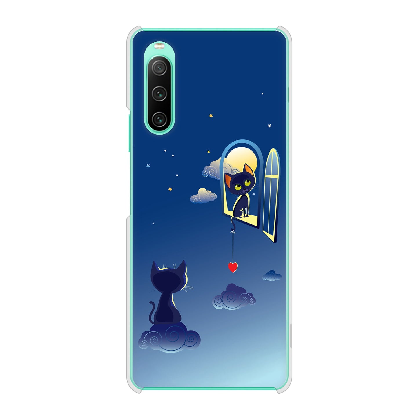 Xperia 10 IV SOG07 au 高画質仕上げ 背面印刷 ハードケース 夜とネコ