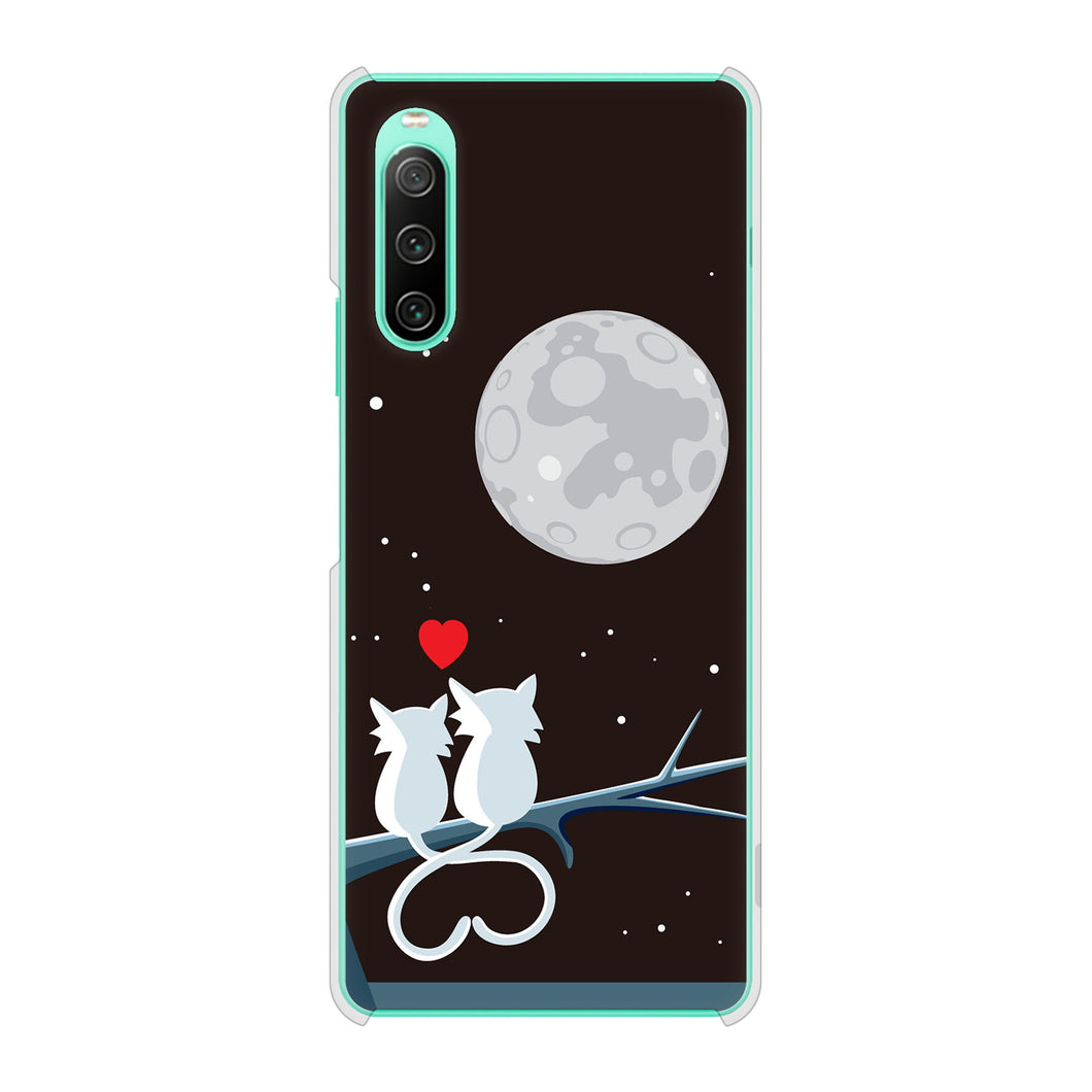Xperia 10 IV SOG07 au 高画質仕上げ 背面印刷 ハードケース 夜とネコ