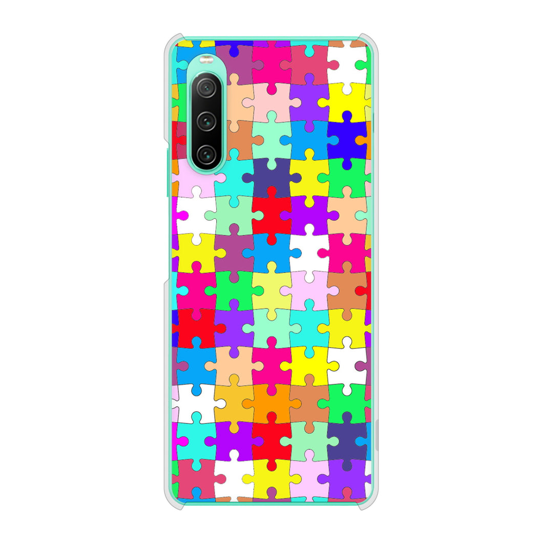 Xperia 10 IV SOG07 au 高画質仕上げ 背面印刷 ハードケース 【727 カラフルパズル】