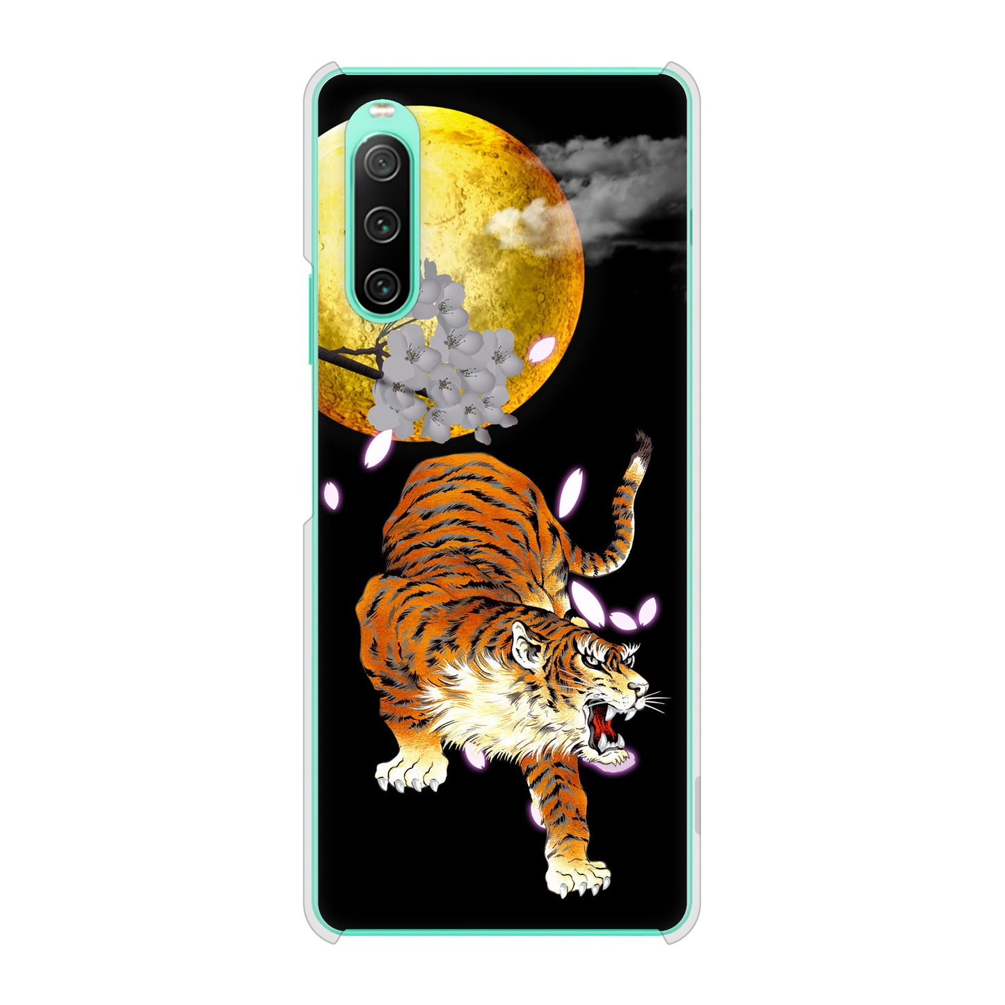 Xperia 10 IV SOG07 au 高画質仕上げ 背面印刷 ハードケース 月とタイガー