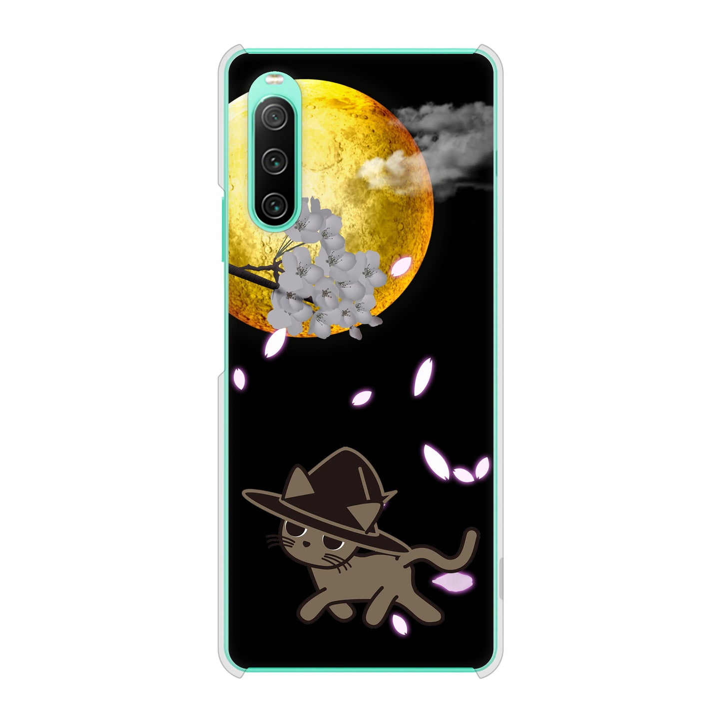 Xperia 10 IV SOG07 au 高画質仕上げ 背面印刷 ハードケース 夜とネコ