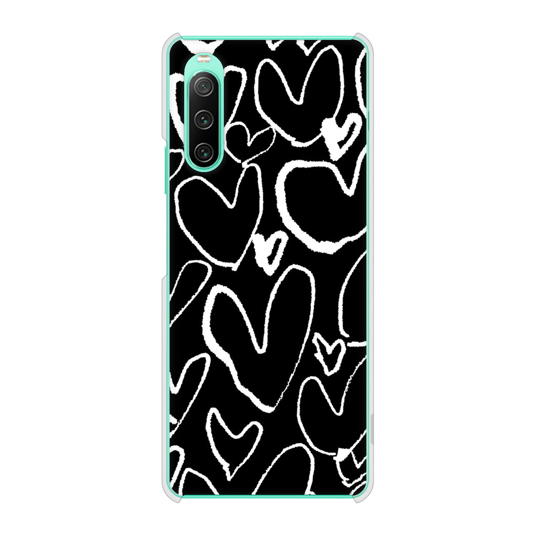 Xperia 10 IV SOG07 au 高画質仕上げ 背面印刷 ハードケース 【1124 ハート BK&WH】