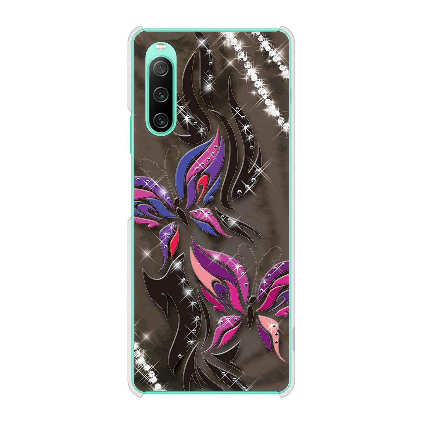 Xperia 10 IV SOG07 au 高画質仕上げ 背面印刷 ハードケース 【1164 キラめくストーンと蝶】