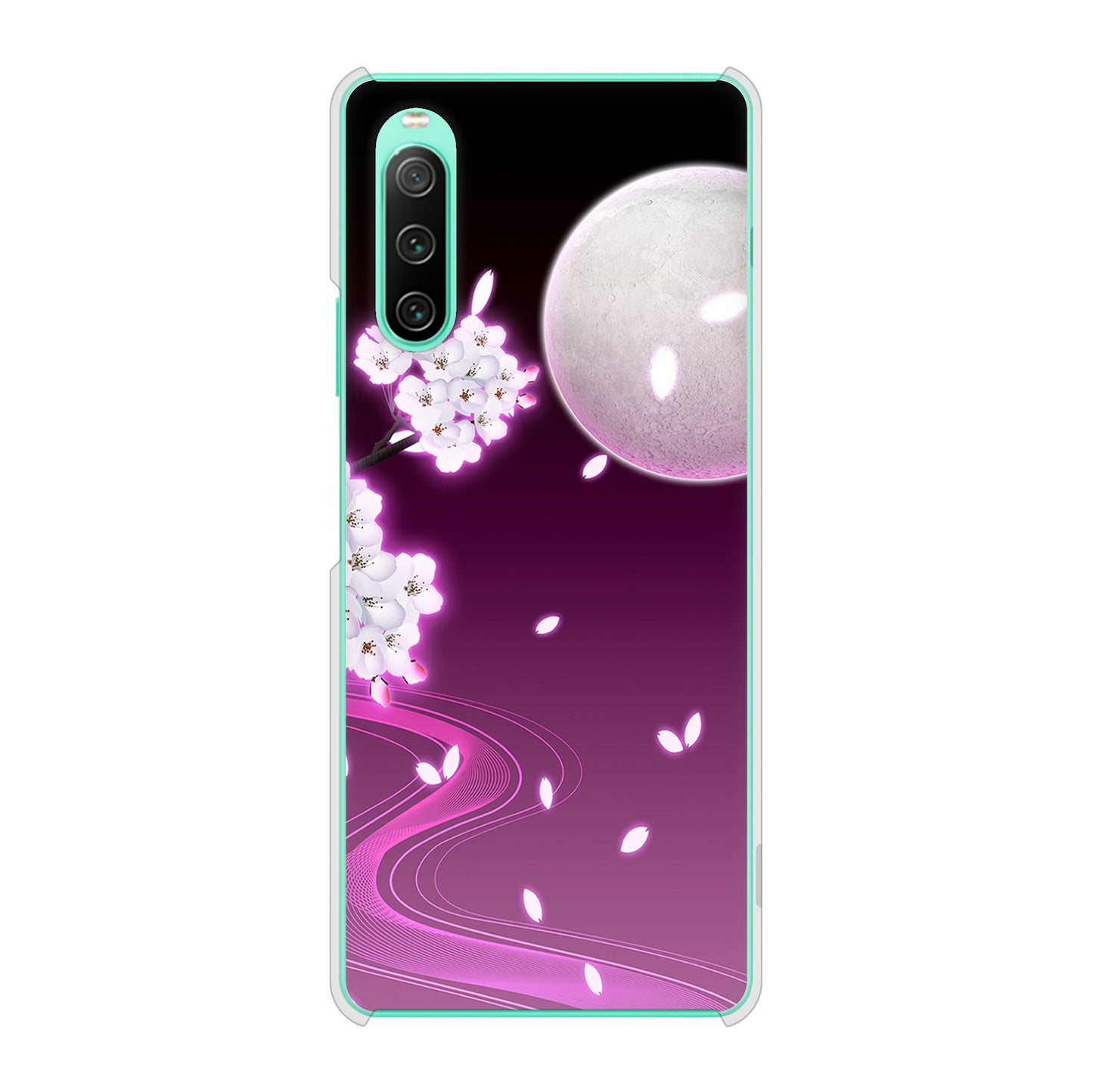 Xperia 10 IV SOG07 au 高画質仕上げ 背面印刷 ハードケース 【1223 紫に染まる月と桜】