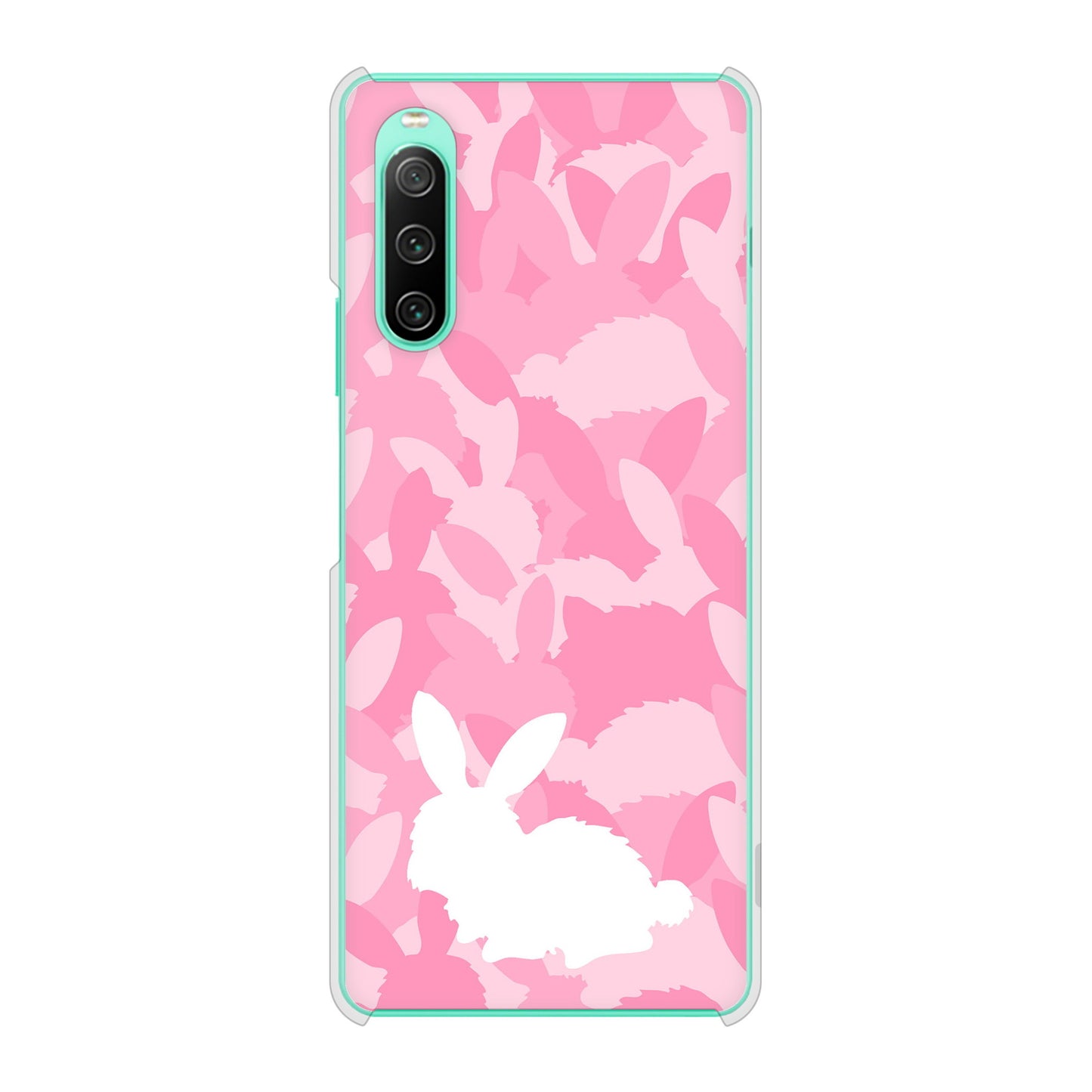 Xperia 10 IV SOG07 au 高画質仕上げ 背面印刷 ハードケース むかいあぐる うさぎ迷彩風