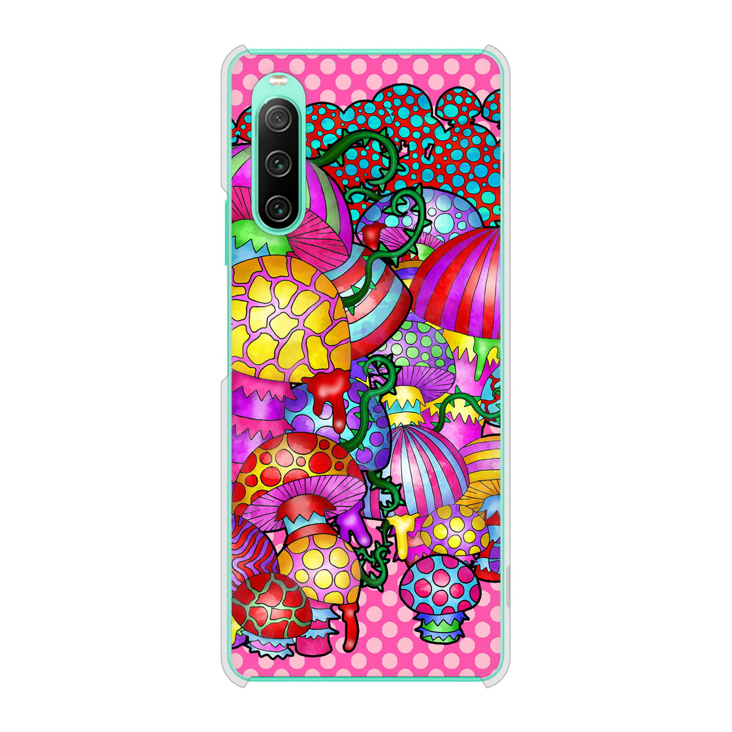 Xperia 10 IV SOG07 au 高画質仕上げ 背面印刷 ハードケース むかいあぐる きのこ