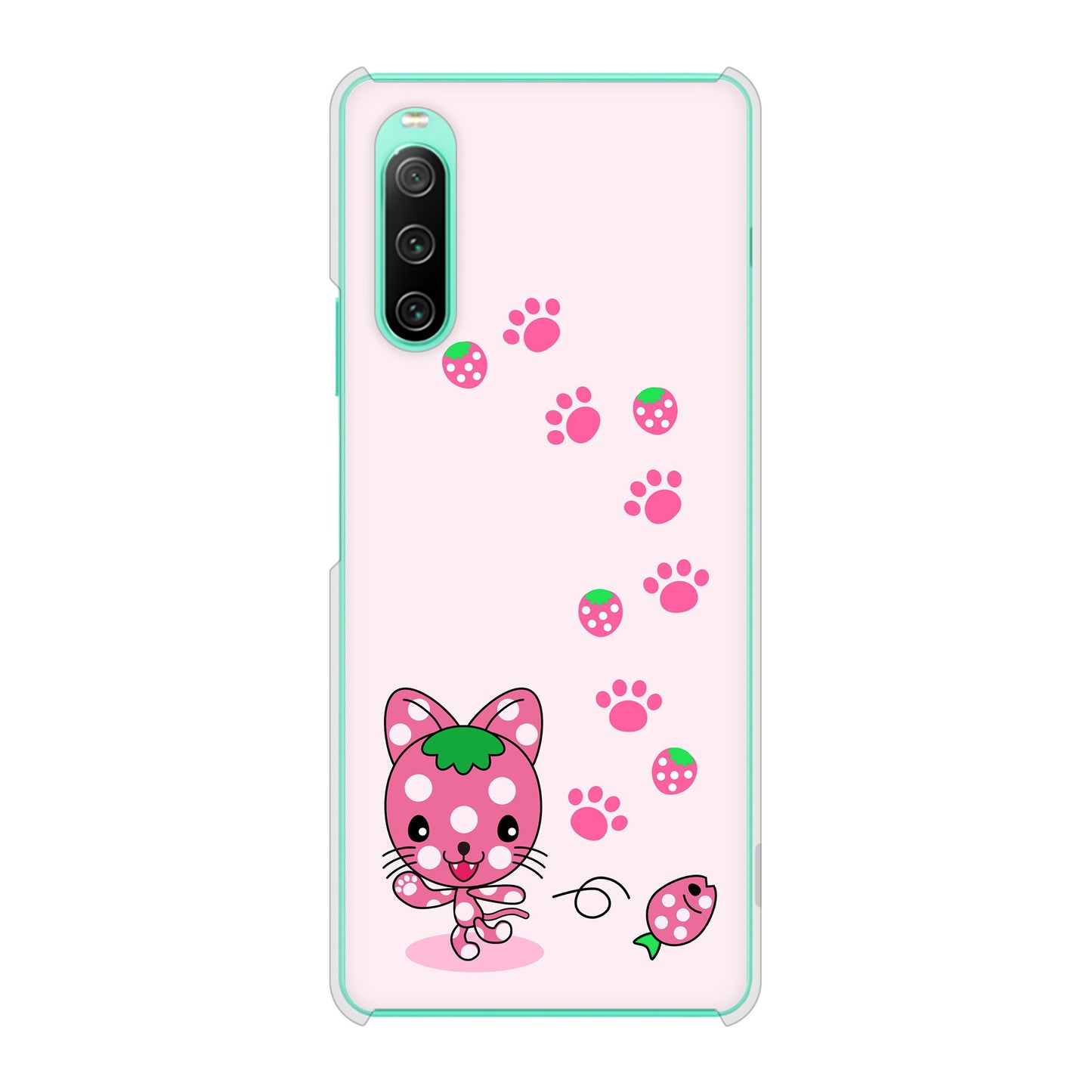 Xperia 10 IV SOG07 au 高画質仕上げ 背面印刷 ハードケース むかいあぐる イチゴ猫のにゃんベリー