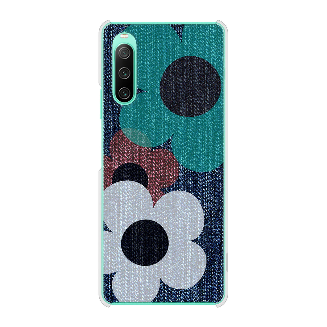 Xperia 10 IV SOG07 au 高画質仕上げ 背面印刷 ハードケース 【EK869 ルーズフラワーinデニム風】