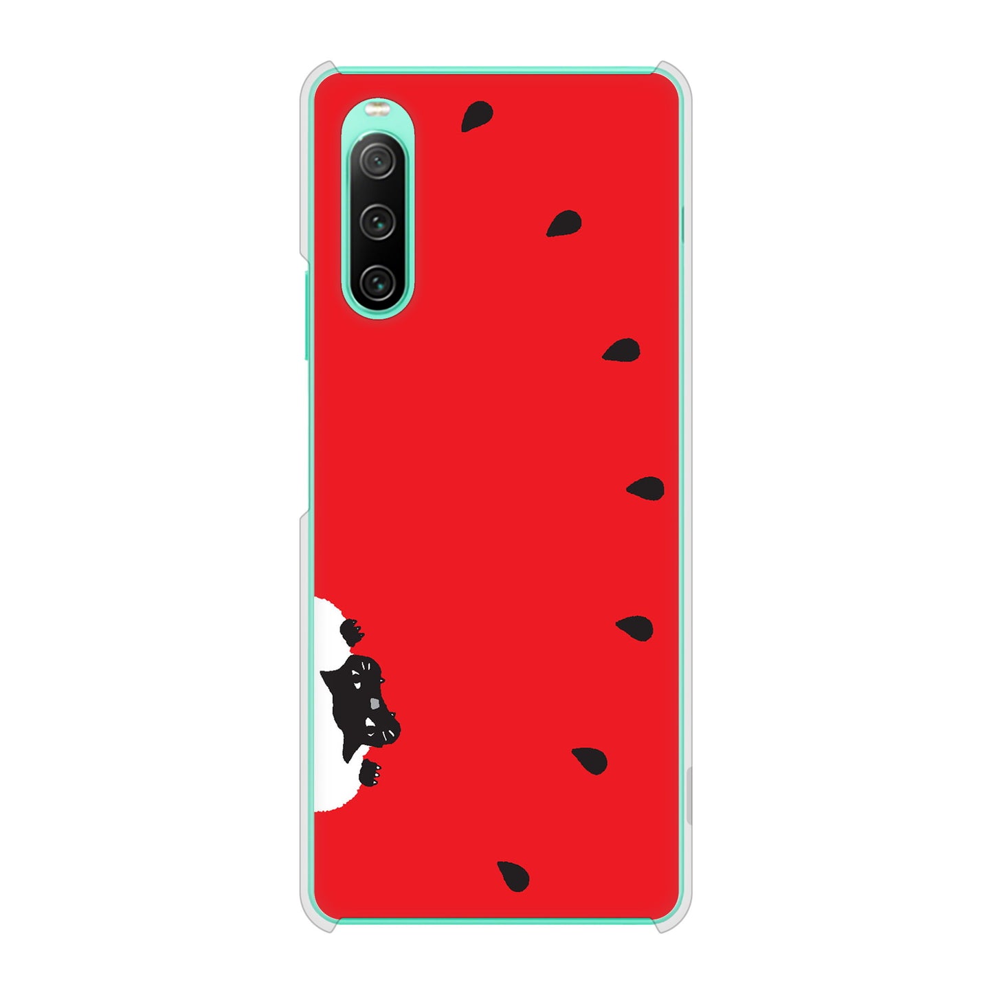 Xperia 10 IV SOG07 au 高画質仕上げ 背面印刷 ハードケース すいかをかじるネコ