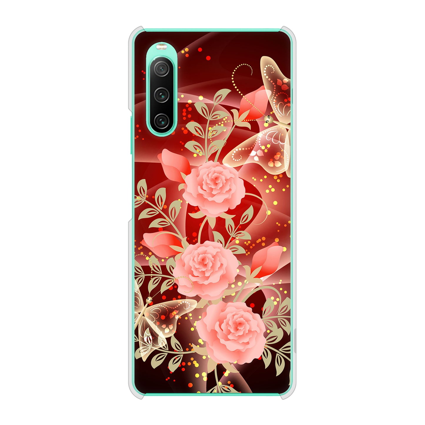 Xperia 10 IV SOG07 au 高画質仕上げ 背面印刷 ハードケース 【VA824 魅惑の蝶とピンクのバラ】