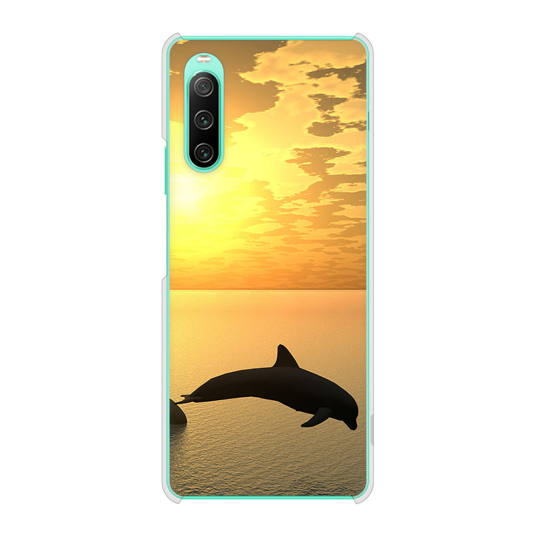 Xperia 10 IV SOG07 au 高画質仕上げ 背面印刷 ハードケース 【VA845 夕暮れのドルフィン】