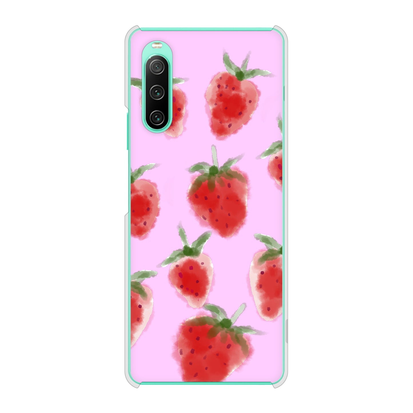 Xperia 10 IV SOG07 au 高画質仕上げ 背面印刷 ハードケース イチゴ 水彩