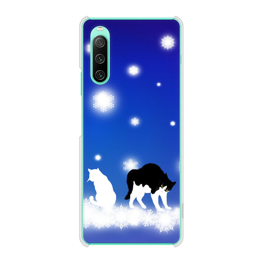 Xperia 10 IV SOG07 au 高画質仕上げ 背面印刷 ハードケース 【YJ335 雪の結晶 はちわれ】