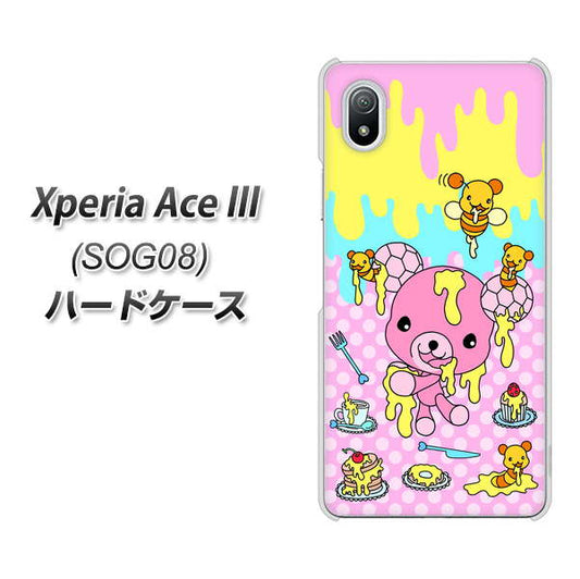Xperia Ace III SOG08 au 高画質仕上げ 背面印刷 ハードケース【AG822 ハニベア(水玉ピンク)】